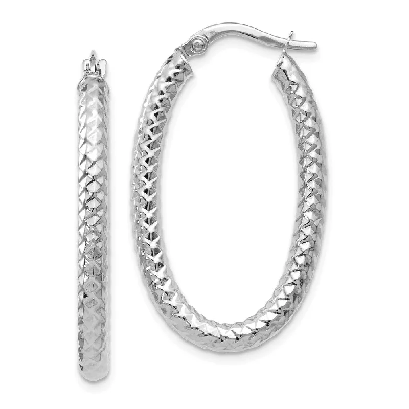 Diamond Drop Earrings-3mm Crisscross Oval Hoop Earrings in 14k White Gold, 32mm (1 1/4 Inch)