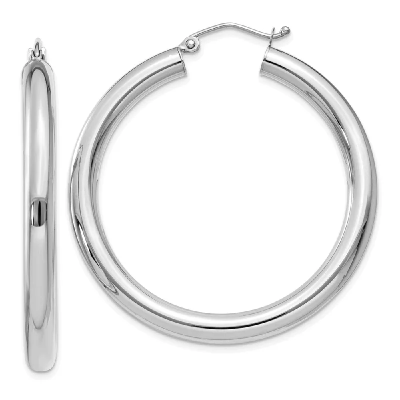 Geometric Hoop Earrings-4mm, 14k White Gold Classic Round Hoop Earrings, 40mm (1 1/2 Inch)