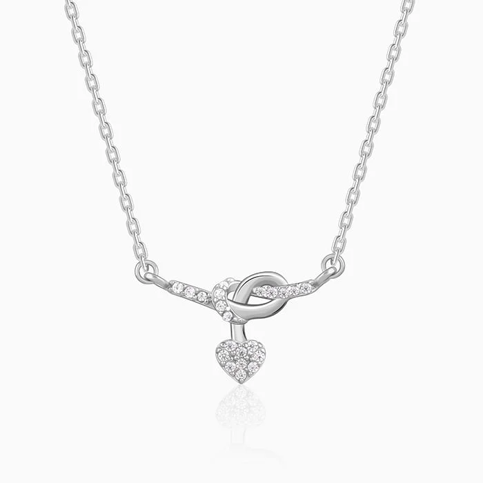 Personal Initial Necklace-Silver Tied Heart Necklace