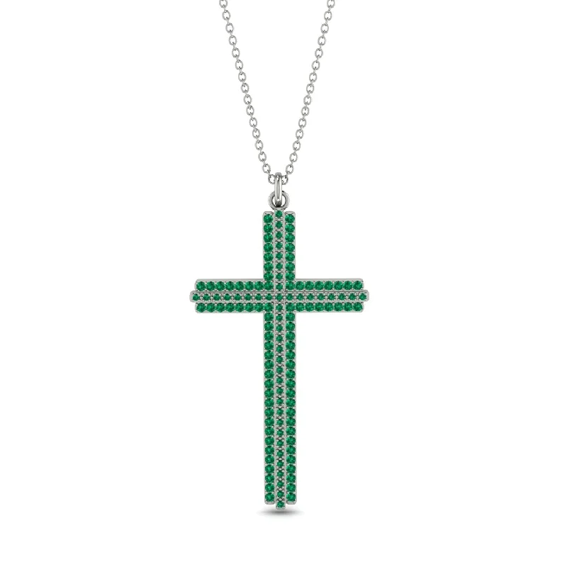 Elegant Silver Necklace-Minimalist Emerald Cross Necklace - Aaron No. 6