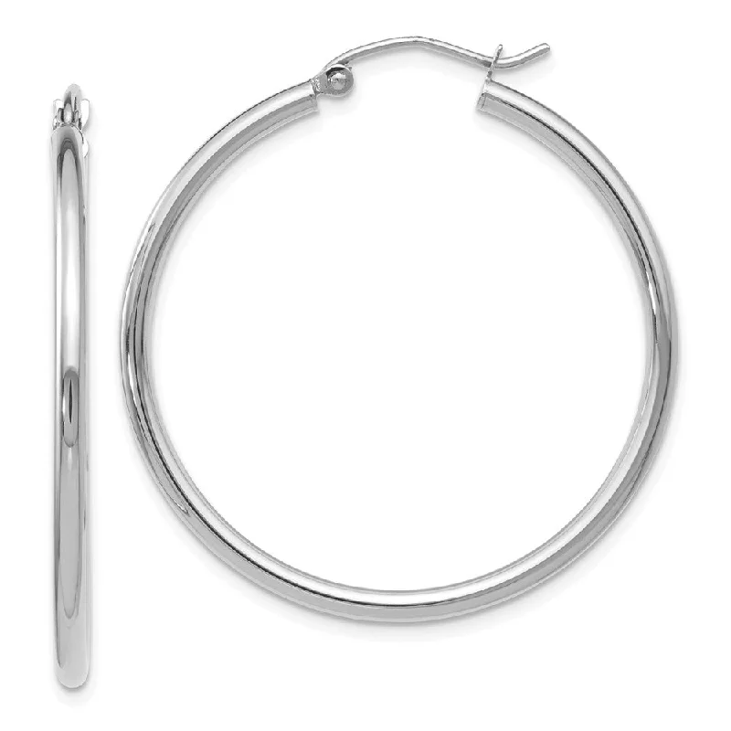 Lightweight Dangle Earrings-2mm Round Hoop Earrings in 14k White Gold, 35mm (1 3/8 Inch)