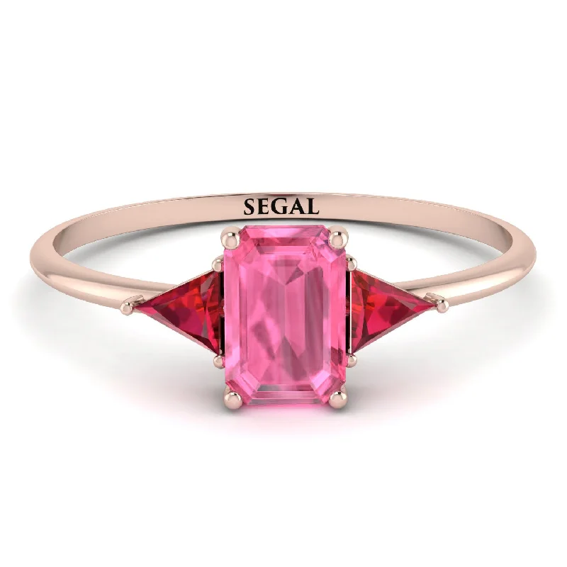 Emerald Cut Pink Moissanite With Triangles Ring - Remi No. 811