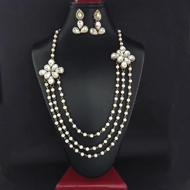 Elegant Crystal Necklace-Kriaa Gold Plated Glass Stone And Pearl Necklace  Set  - 1106414B