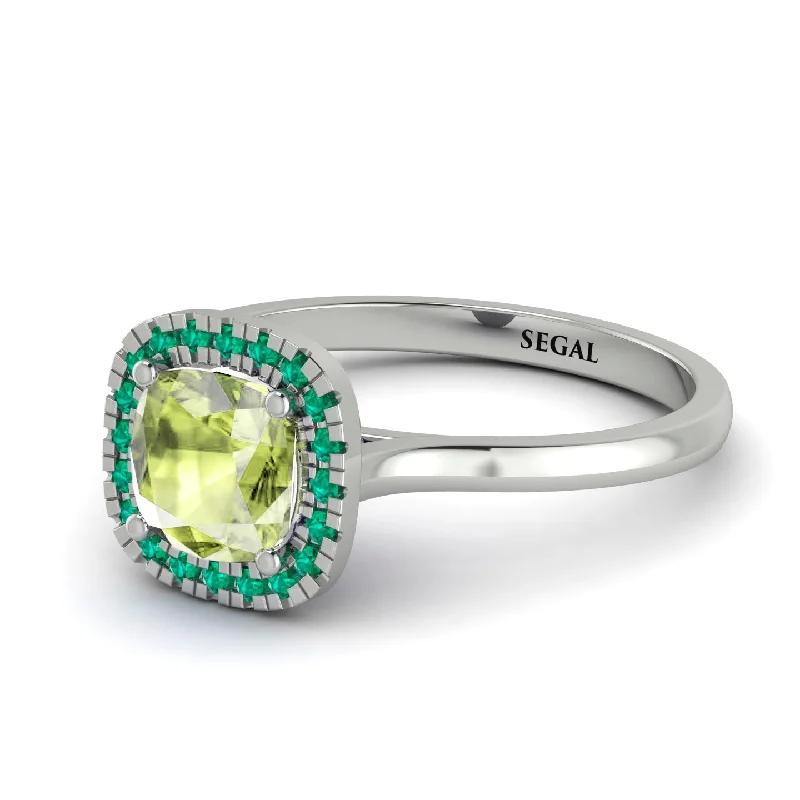 Vintage Classic Halo Cushion Peridot Ring - Skylar No. 706