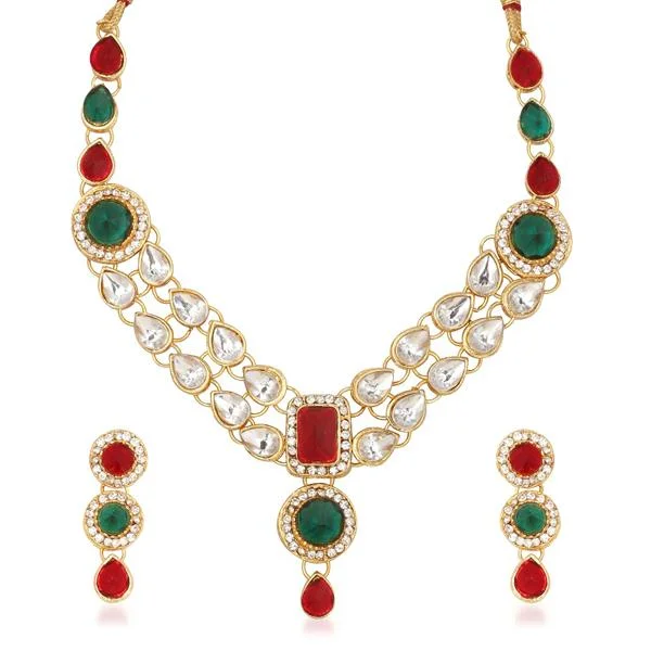 Gemstone Pendant for Necklace-Vivant Charms Kundan Stone Gold Plated Necklace Set