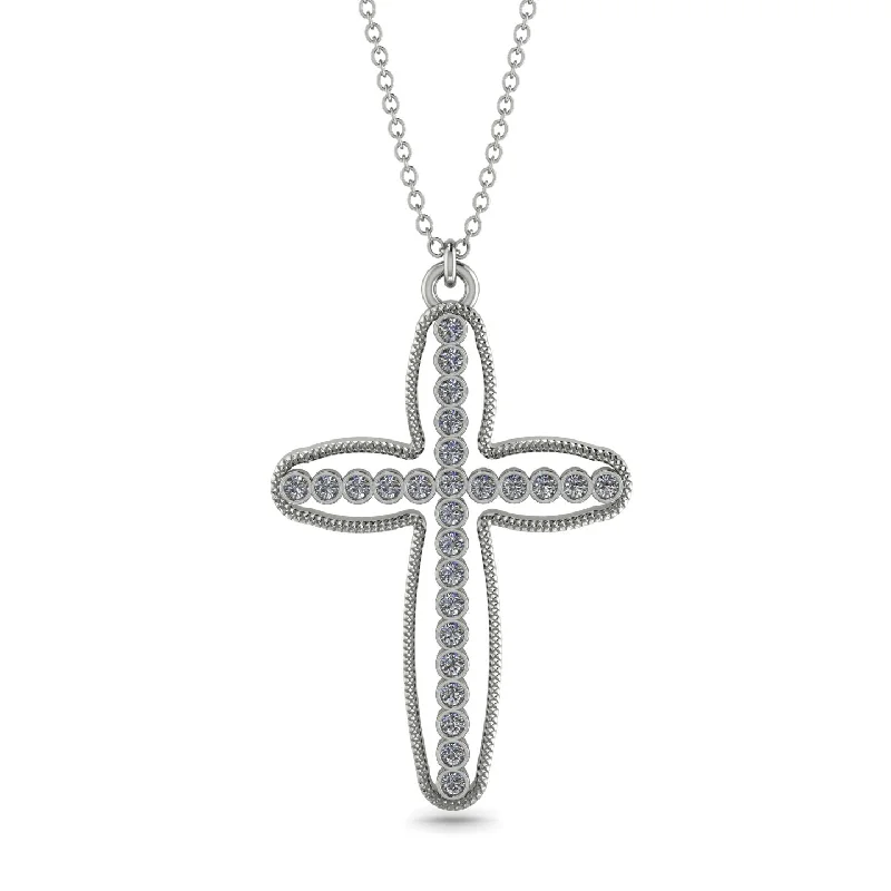 Birthstone Pendant Necklace-Minimalist Cross Inside Cross Diamond Necklace - Mateo No. 3