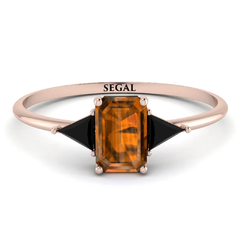 Emerald Cut Brown Diamond With Triangles Ring - Remi No. 1108