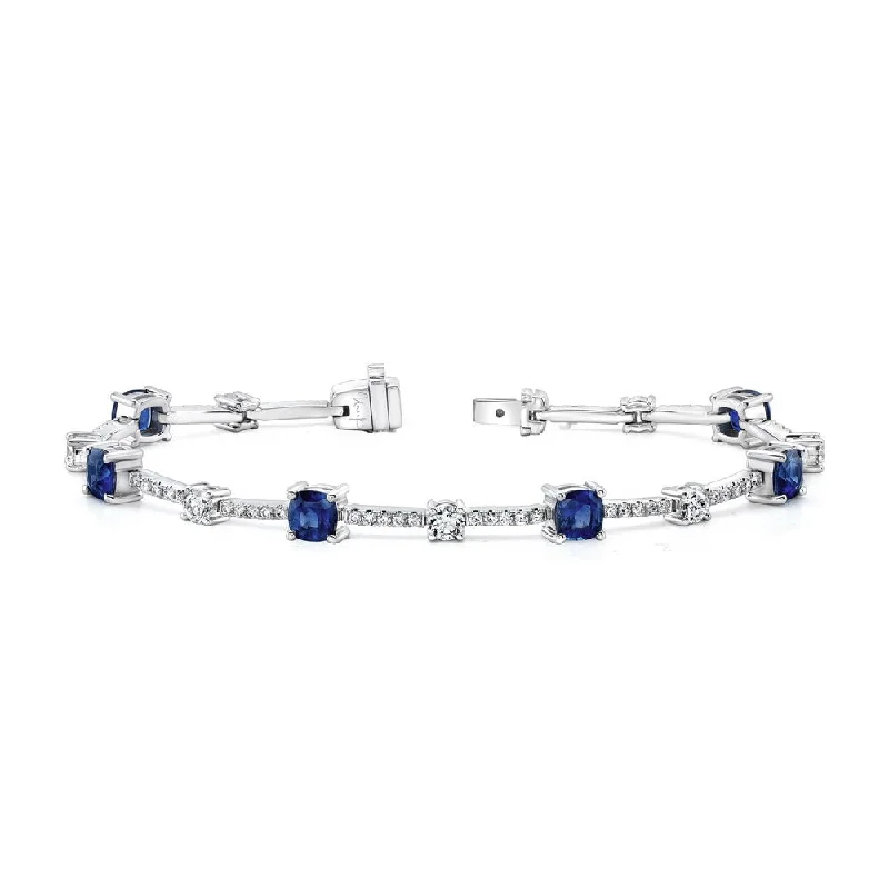 Gold Bracelets for Women-Uneek Cushion-Cut Sapphire Bracelet with Round Diamond Accents