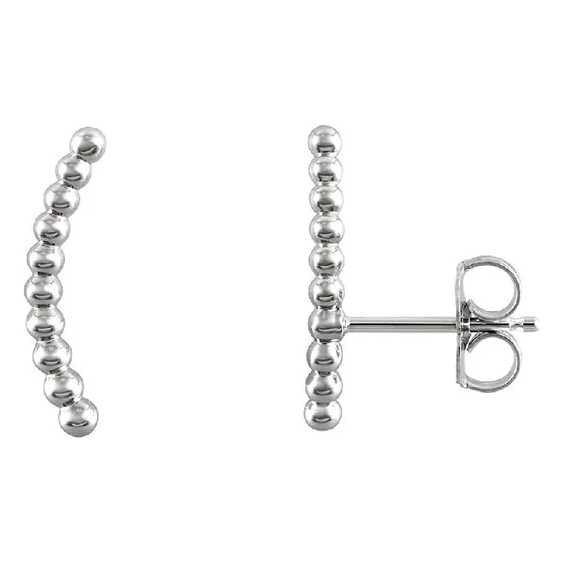 Unique Pearl Earrings-1.7 x 15mm (9/16 Inch) 14k White Gold Beaded Ear Climbers