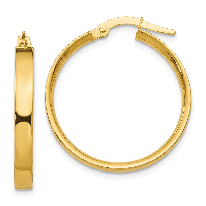 Statement Pendant Earrings-3mm, 14k Yellow Gold Polished Round Hoop Earrings, 22mm (7/8 Inch)