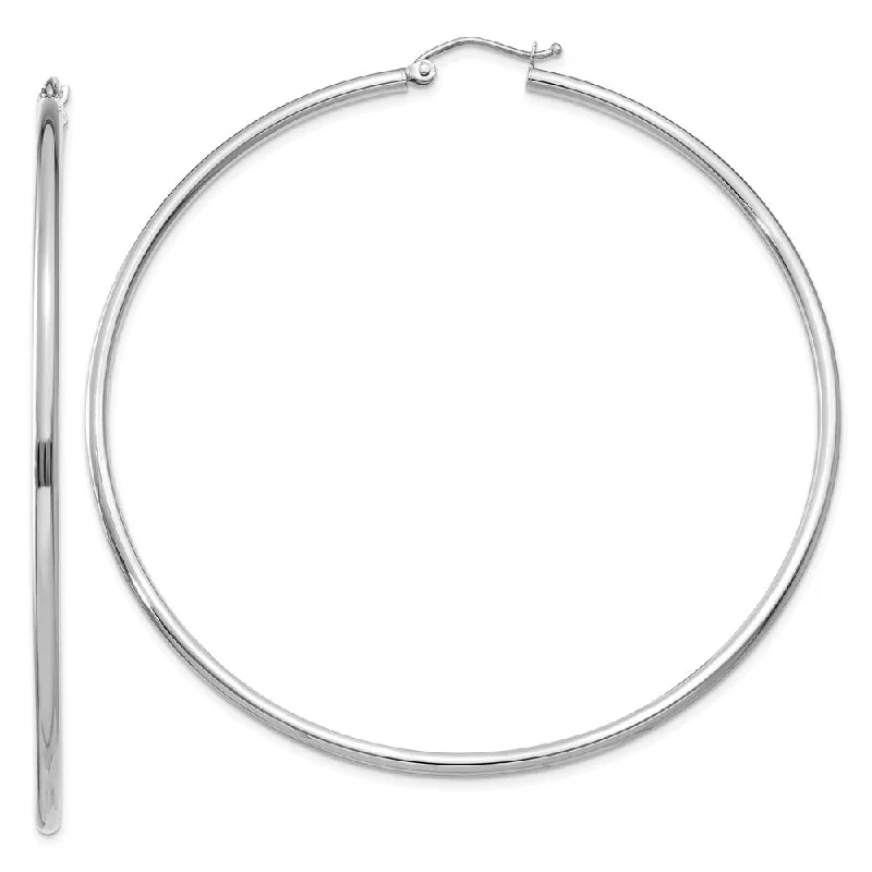 Abstract Shape Earrings-2mm, 14k White Gold Classic Round Hoop Earrings, 65mm (2 1/2 Inch)