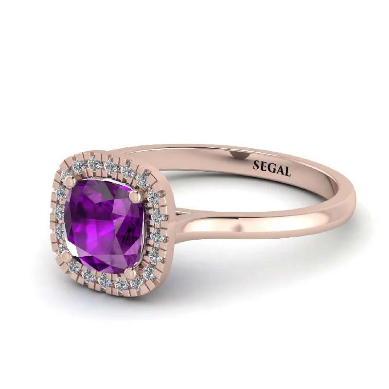 Vintage Classic Halo Cushion Amethyst Ring - Skylar No. 302