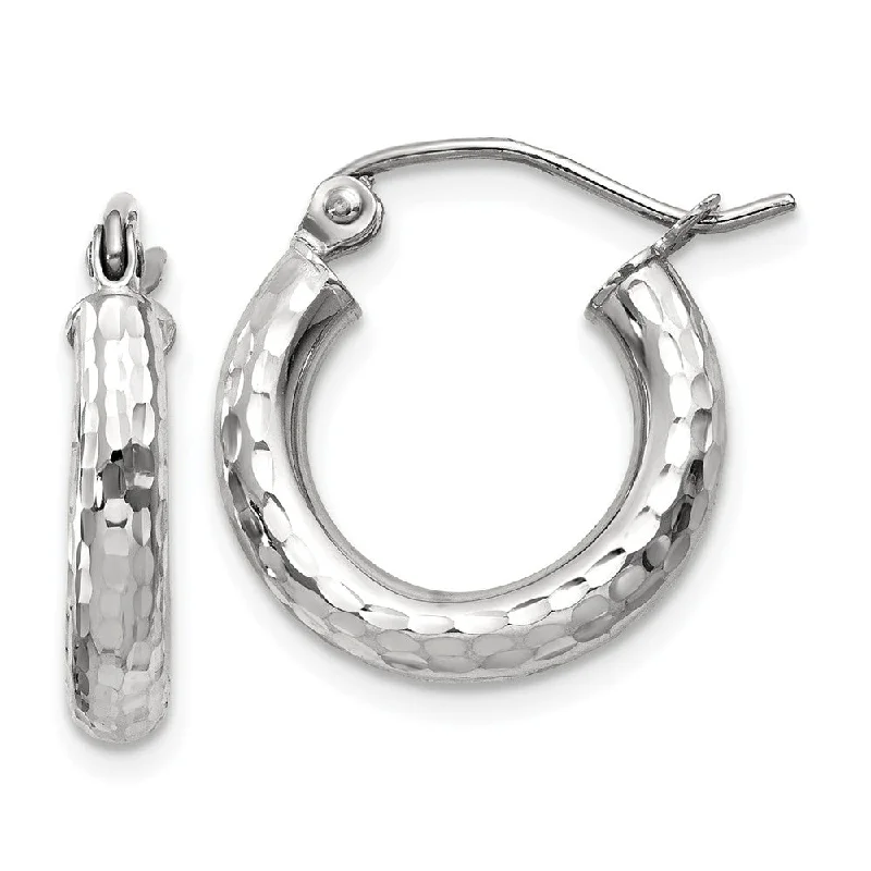 Sterling Silver Earrings-3mm, 14k White Gold Diamond-cut Hoops, 15mm (9/16 Inch)