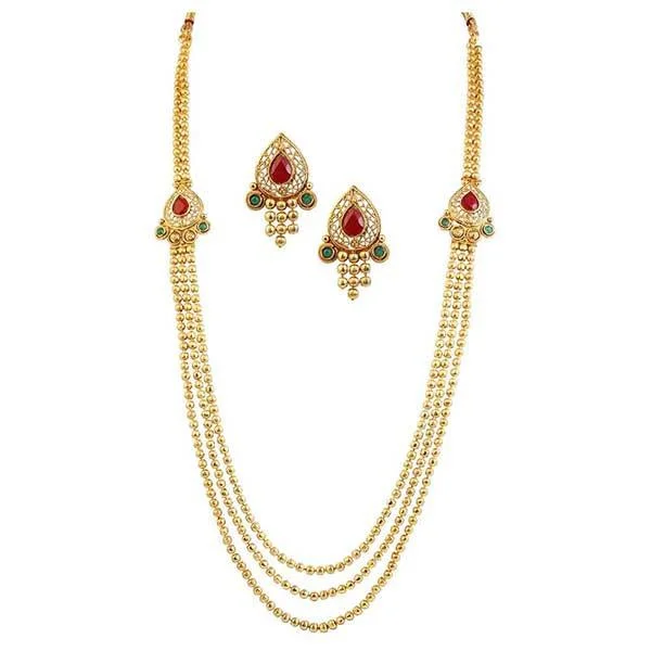 Luxury Sapphire Necklace-Kriaa Maroon Austrian Stone Gold Plated Necklace Set