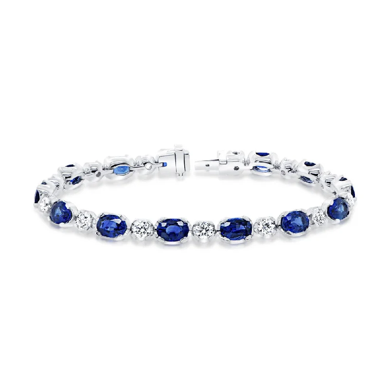 Multi-Chain Bracelets-Uneek Precious Collection Oval Shaped Blue Sapphire Tennis Bracelet