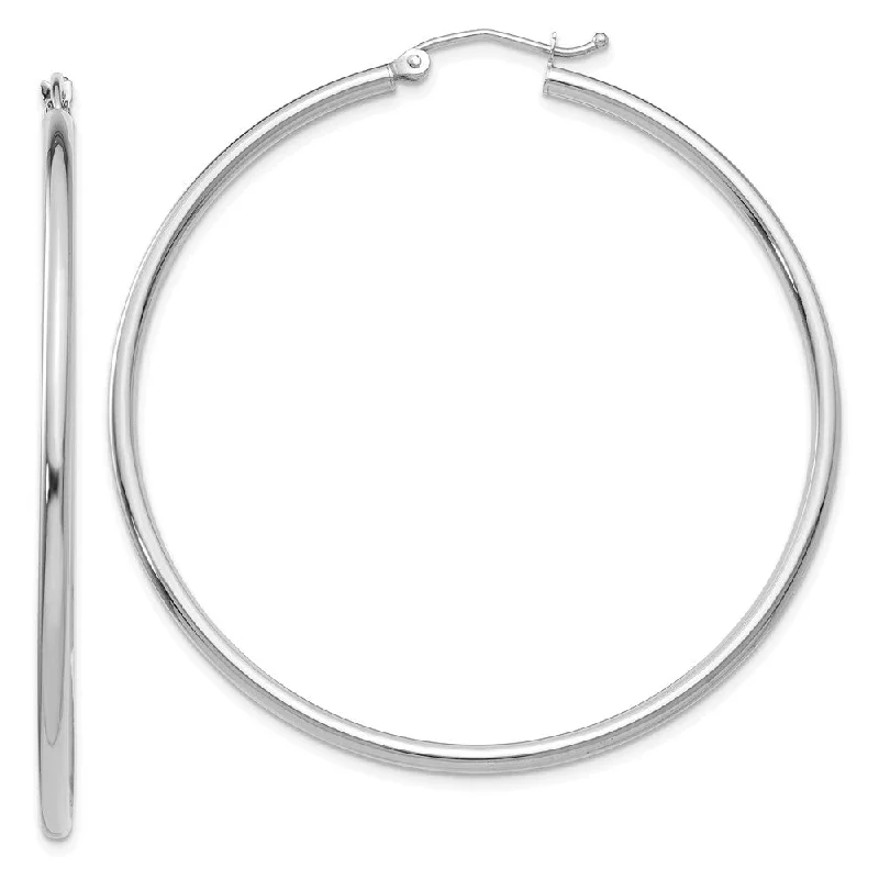 Opal Earrings-2mm, 14k White Gold Classic Round Hoop Earrings, 50mm (1 7/8 Inch)