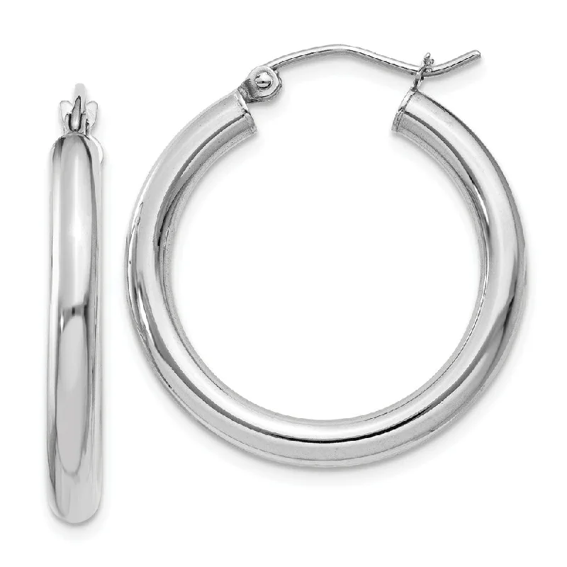 Long Statement Earrings-3mm x 25mm 14k White Gold Classic Round Hoop Earrings