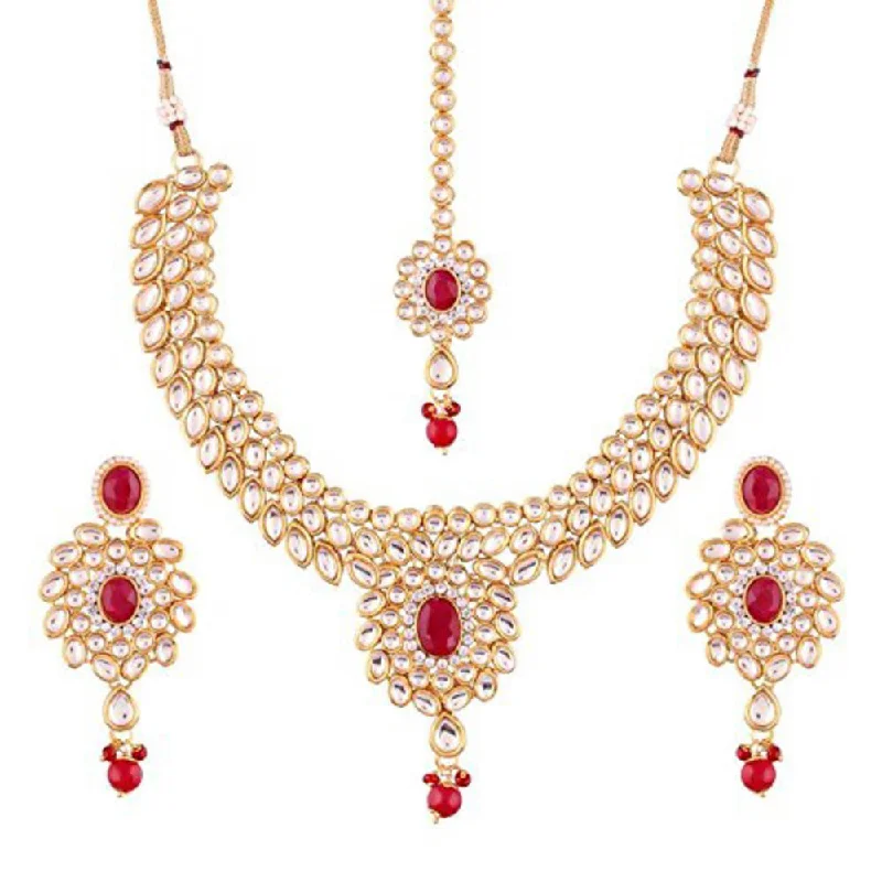 High-End Gold Necklace-Etnico 18k Gold-Plated Traditional Kundan Choker Jewellery Set For Women (IJ319M)