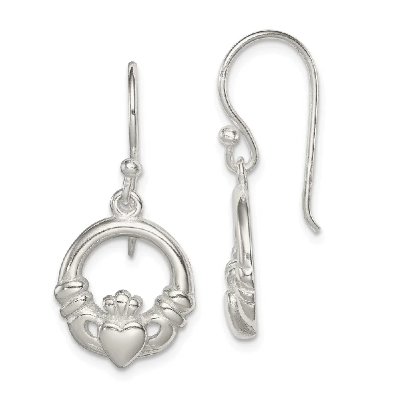 Vintage Pearl Drop Earrings-12mm Claddagh Dangle Earrings in Sterling Silver