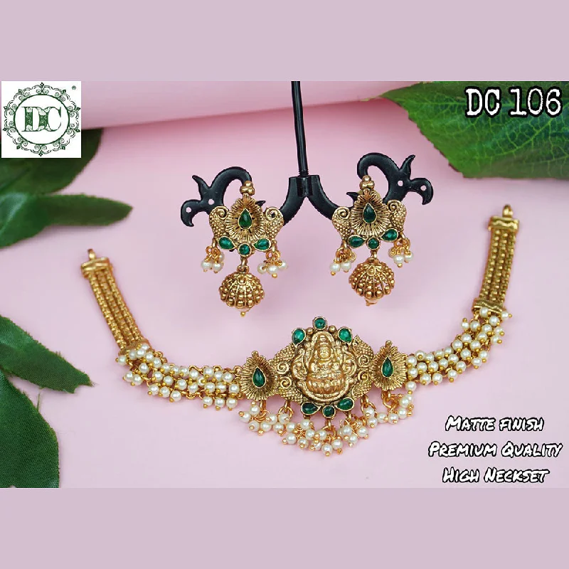 Rose Gold Layered Necklace-Diksha Collection Gold Plated Pota Stone Temple Necklace Set