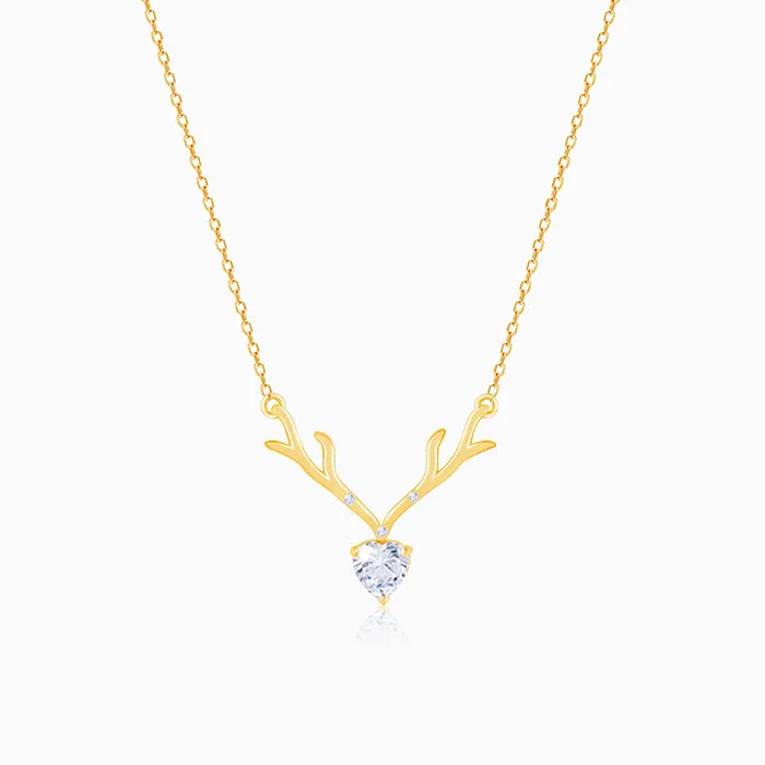 Heart Pendant Necklace with Diamonds-Golden Deer Heart Necklace