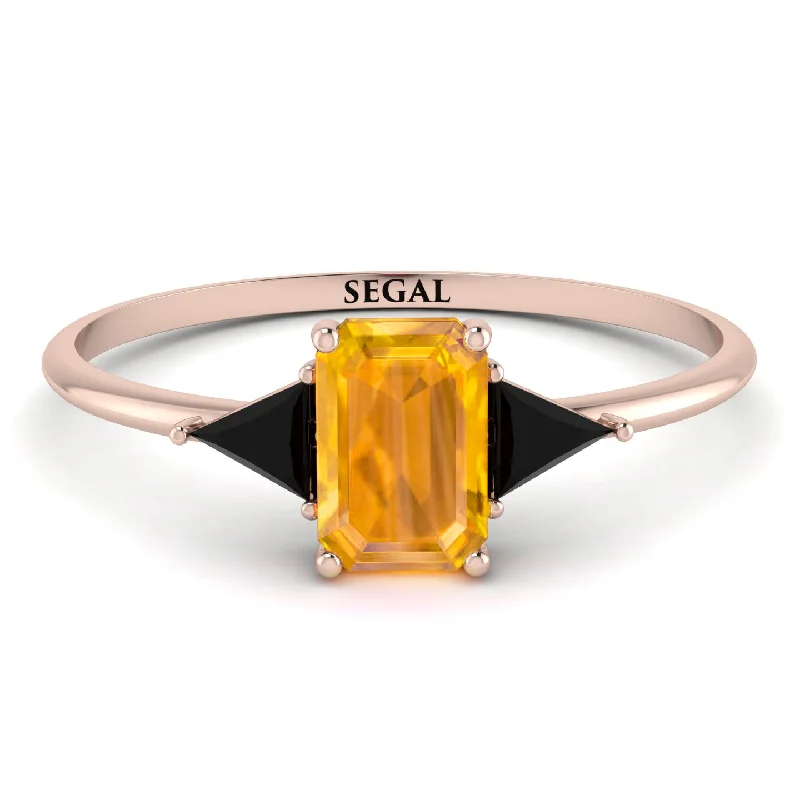 Emerald Cut Yellow Diamond With Triangles Ring - Remi No. 1008