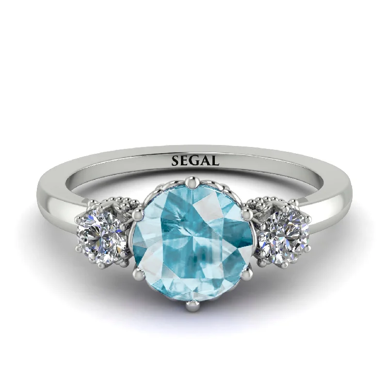 Classic 3 Stone Aquamarine Engagement Ring - Sofia No. 403