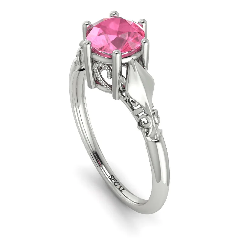 Art deco Leaves Structure Pink Moissanite  Ring- Reagan no. 803