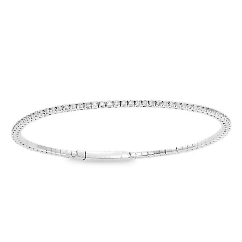 Thin Gold Bangles-LADIES FULL FLEXIBLE BANGLE SEMI MOUNT 2.00CT ROUND DIAMOND 14K WHITE GOLD