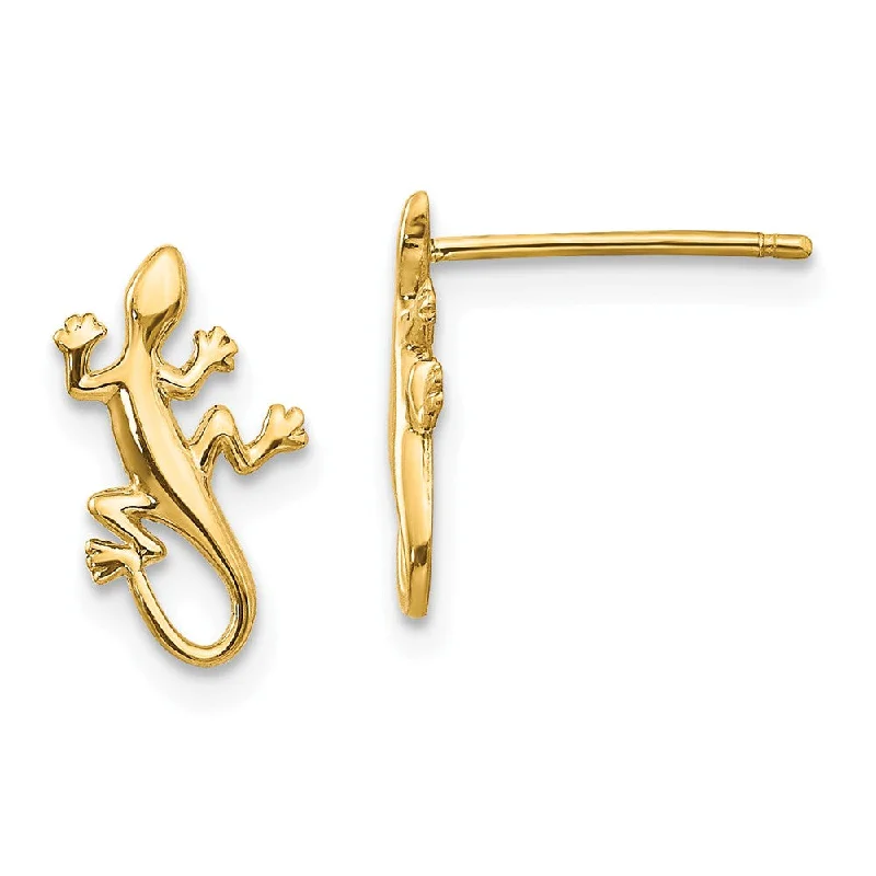 Abstract Shape Earrings-Mini Gecko Post Earrings in 14k Yellow Gold