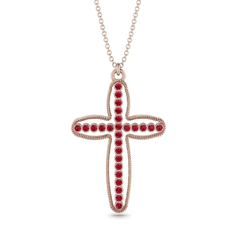 Luxurious Sapphire Necklace-Minimalist Cross Inside Cross Ruby Necklace - Mateo No. 11