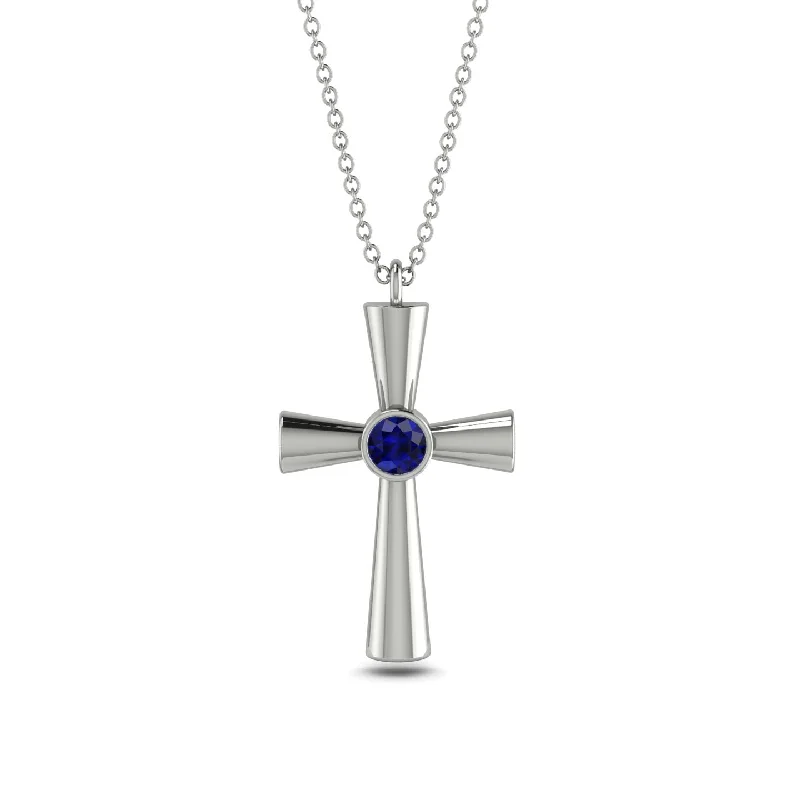 Statement Necklaces for Parties-Minimalist Sapphire Cross Necklace - Philip No. 15