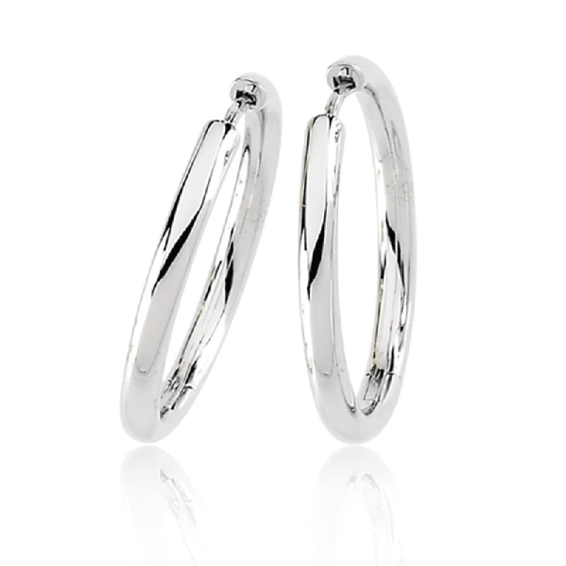 Minimalist Gold Earrings-2.6mm Endless Round Hinged Hoop Earrings in 14k White Gold, 24mm