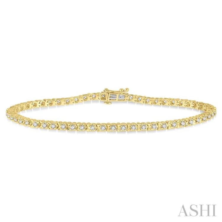 Elegant Charm Bracelets-1 ctw Round Cut Diamond Tulip Bracelet in 14K Yellow Gold