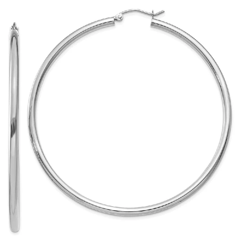 Custom Design Earrings-2.5mm, 14k White Gold Classic Round Hoop Earrings, 60mm (2 3/8 Inch)