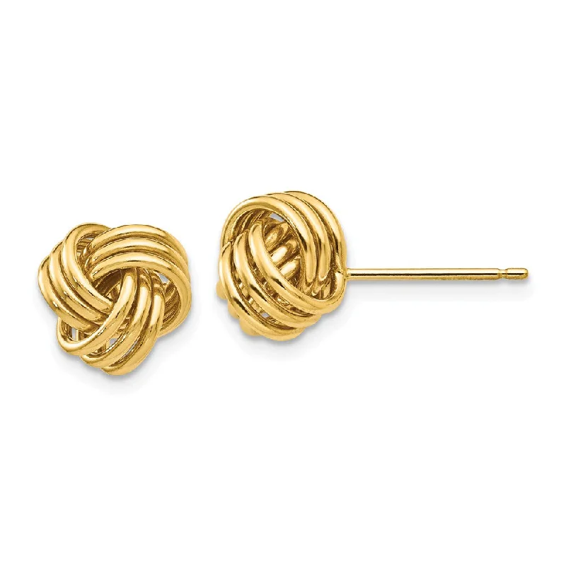 Chunky Hoop Earrings-8mm Ridged Love Knot Earrings in 14k Yellow Gold