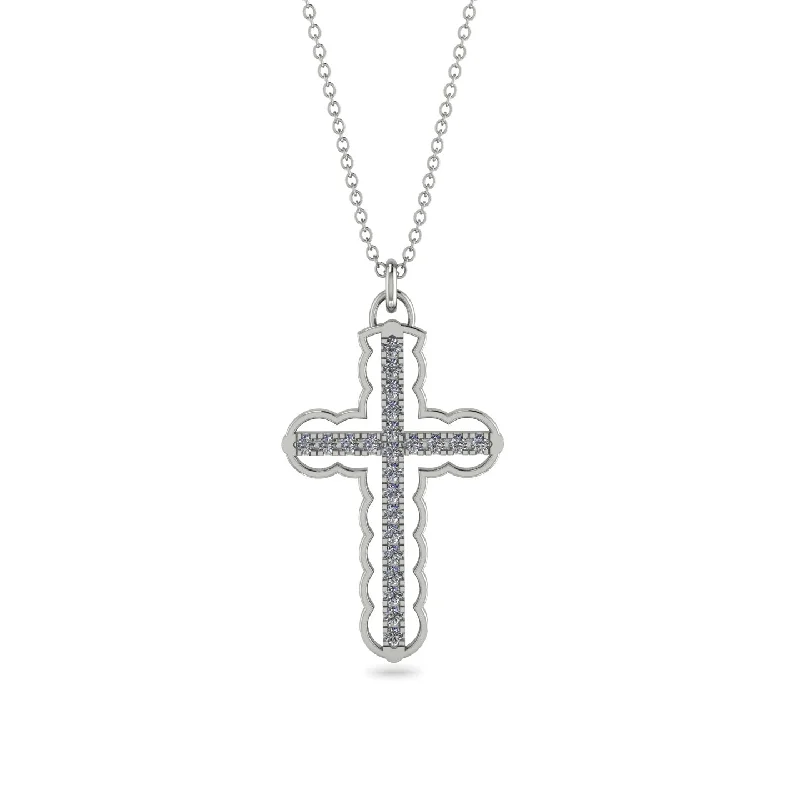 Butterfly Pendant Necklace-Diamond Cross Inside Cross Necklace - Raphael No. 3