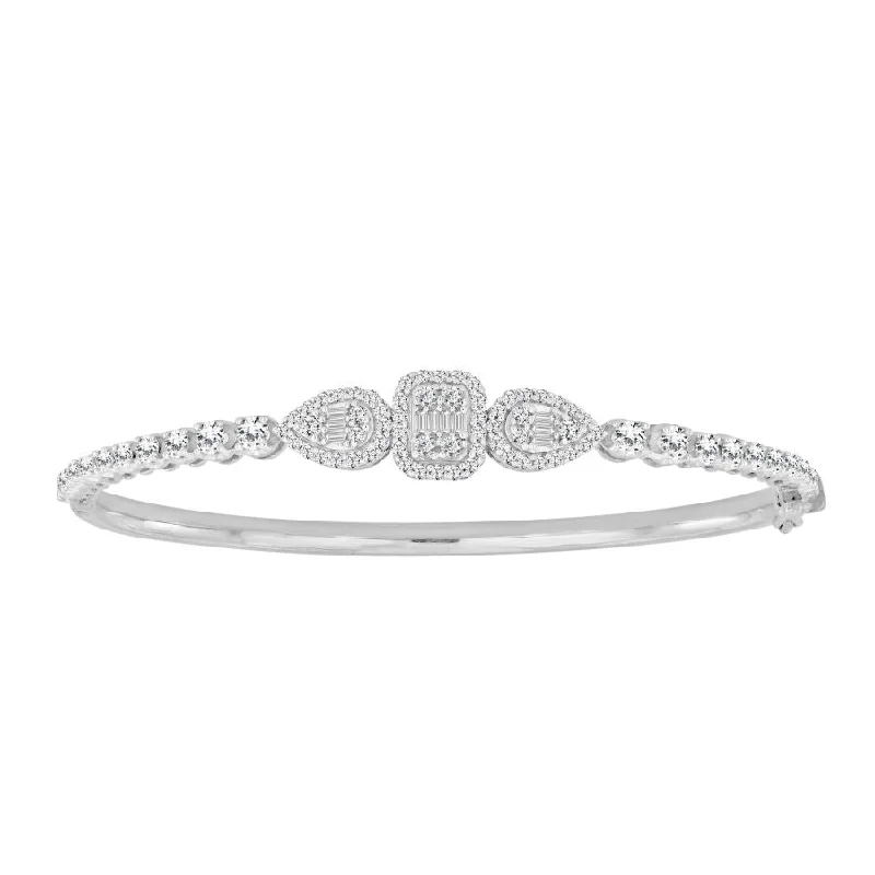 Heavy Silver Bangles-LADIES BANGLE 1.50CT ROUND/BAGUETTE DIAMOND 14K WHITE GOLD