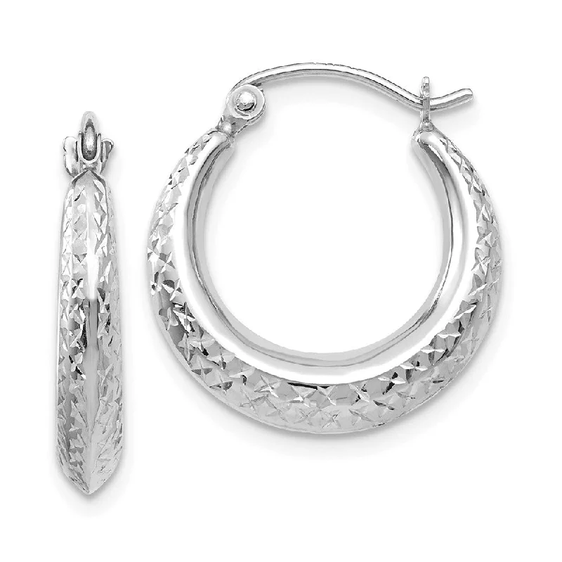 Swarovski Crystal Earrings-Textured Hollow Round Hoop Earrings in 14k White Gold