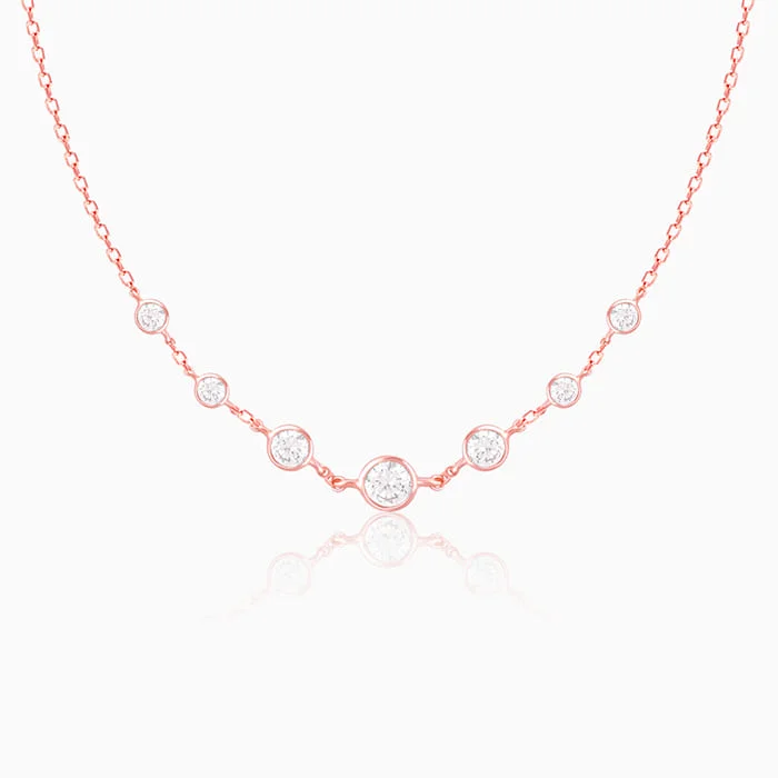 Classic Gold Pendant Necklace-Rose Gold Stoned Necklace