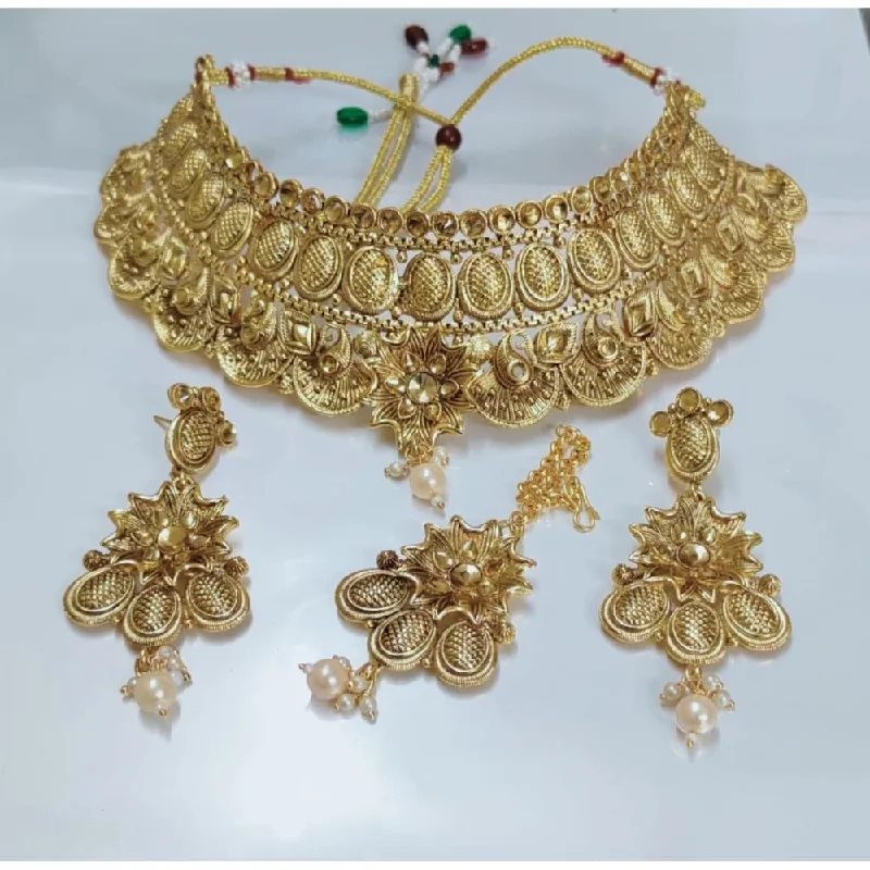 Handcrafted Pendant Necklace-Akruti Collection Gold Plated Crystal Stone Necklace Set