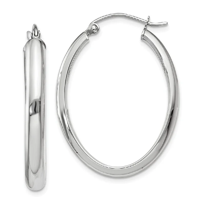 Swarovski Crystal Earrings-3.75mm ,14k White Gold Classic Oval Hoop Earrings, 30mm (1 1/8 Inch)