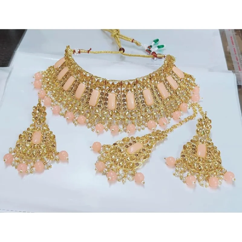 Unique Designer Necklace-Akruti Collection Gold Plated Crystal Stone Necklace Set