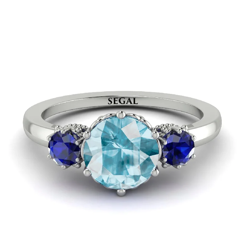 Classic 3 Stone Aquamarine Engagement Ring - Sofia No. 415