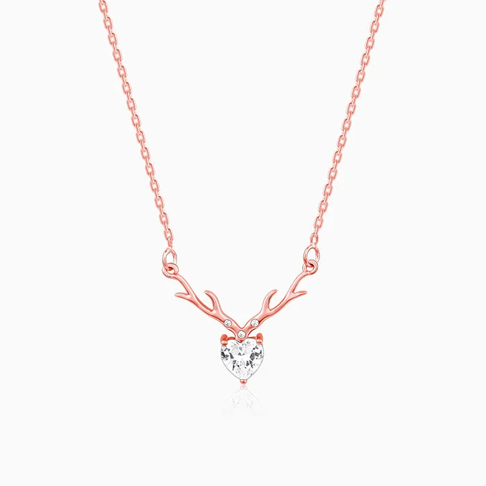 Vintage-inspired Choker Necklace-Rose Gold Deer Heart Necklace