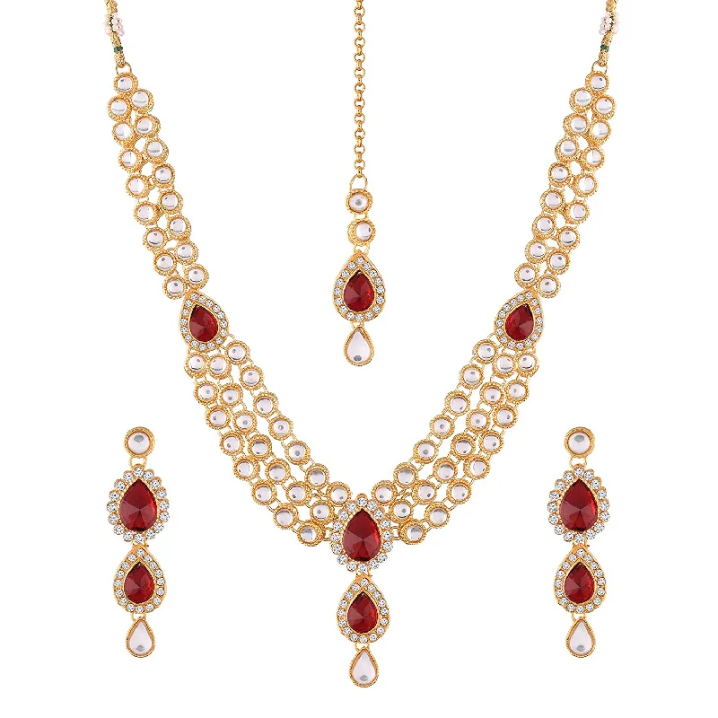 Custom Diamond Necklace-Etnico Traditional Gold Plated Kundan Necklace Set for Women (IJ315R)