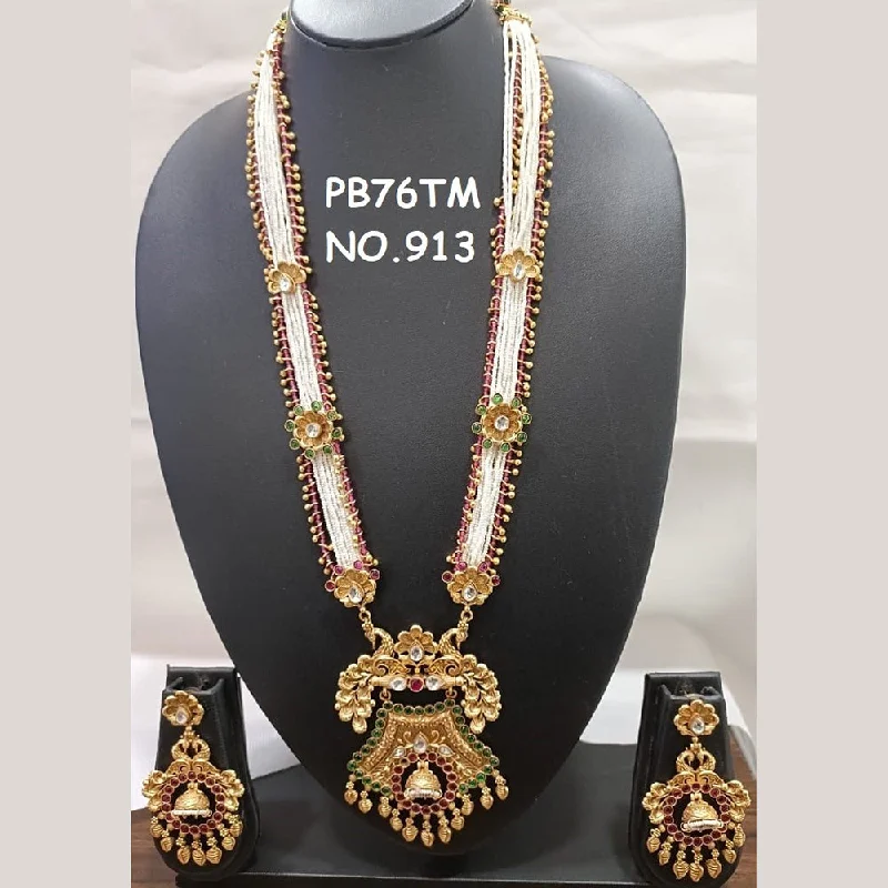 Gold Necklace with Gemstones-Kala Creation Copper Gold Plated Long Necklace Set