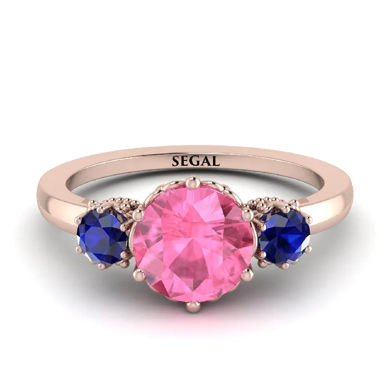 Classic 3 Stone Pink Moissanite Engagement Ring - Sofia No. 814