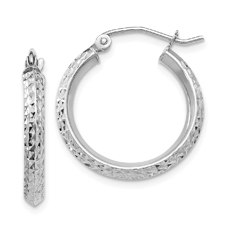 Vintage Gold Earrings-2.5mm, 14k White Gold Knife Edge Diamond Cut Hoops, 20mm (3/4 Inch)