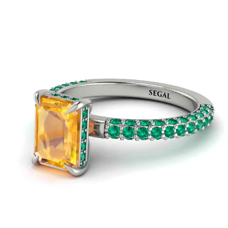 Hidden Halo Emerald Cut Yellow Diamond Engagement Ring - Ximena No. 1006